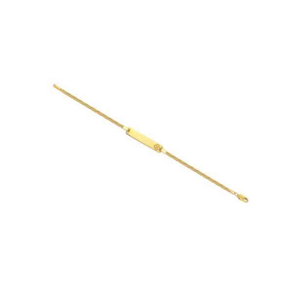 Pulsera bebé en oro amarillo 18K con placa rectangular trébol panzer